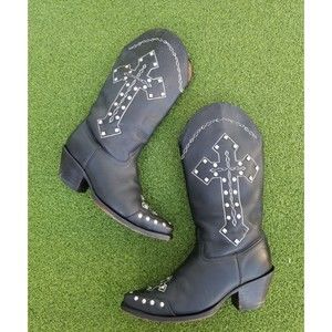 Womens CORRAL Black Leather Western Style Cowgirl Boots w/ Crosses - Size 6.5
